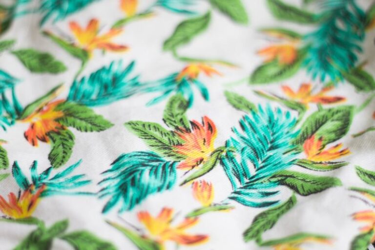 Print Fabric - white, green, and teal floral textile