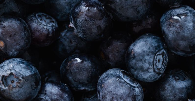 Plant-based Diet - Top view of delicious sweet and fresh ripe blueberries placed on even surface