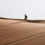 Hiking Trails - A person walking across a desert with a camel
